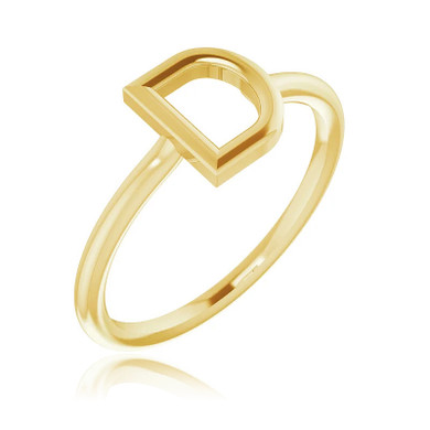 Ladies 8mm x 7mm capital letter initial ring in 14k yellow gold.
