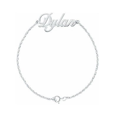 Script Nameplate Bracelet in 14k white gold.