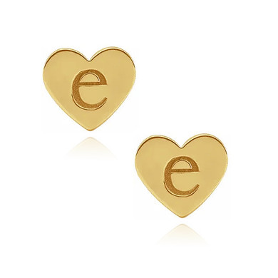 Heart shape engravable earrings in 14k yellow gold.