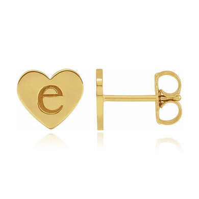 Heart shape engravable earrings in 14k yellow gold.