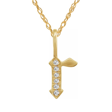 Gothic diamond initial pendant 11mm in 14k yellow gold.