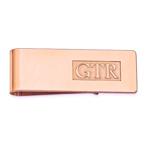 Mens raised initial monogram money clip in 14K rose gold.