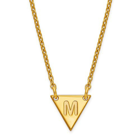 Triangle block letter initial necklace in 14K yellow gold.