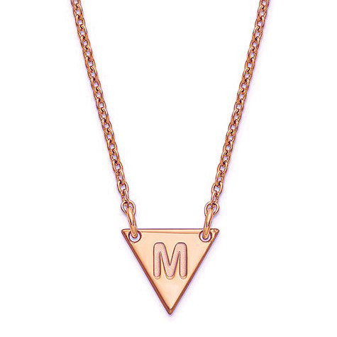 Triangle block letter initial necklace in 14K rose gold.