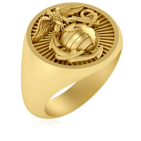 Marine corps emblem signet ring in 14k yellow gold.