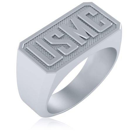 USMC US Marine Corps signet ring in 14k white gold.