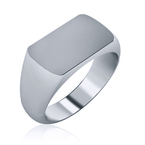 Mens 16mm x 10mm Elongated Cushion Shape Signet Ring in 14K white gold.