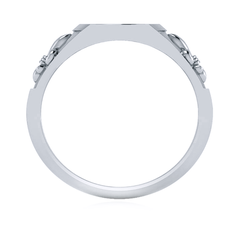 Mens Fleur De Lis Oval Signet Ring in 14K white gold.