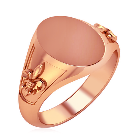 Mens Fleur De Lis Oval Signet Ring in 14K rose gold.