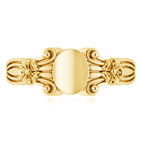 Flower Petite Baby Signet Ring in 14K yellow gold.
