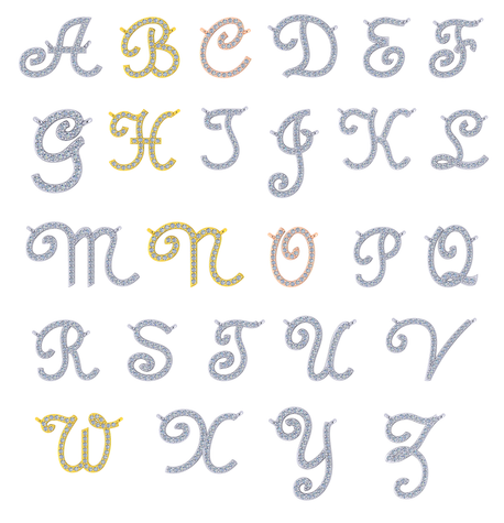 Uppercase cursive capital letter diamond initial necklaces in 14k gold.