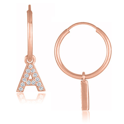 Diamond initial wire hoop earrings in 14k rose gold.