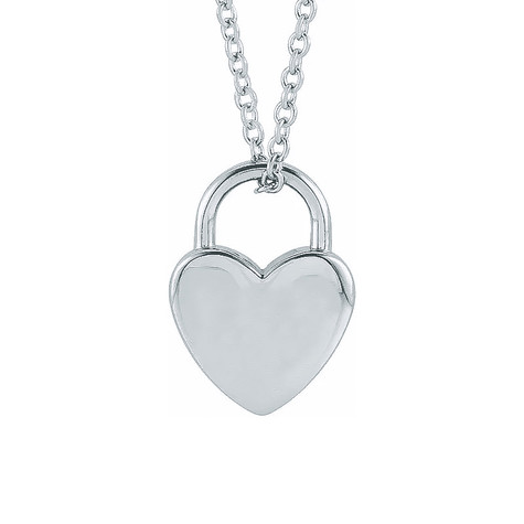 Engravable heart shaped lock pendant in 14k white gold.