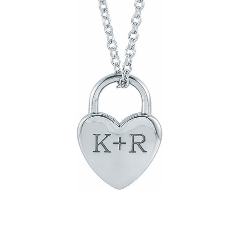 Engravable heart shaped lock pendant in sterling silver.