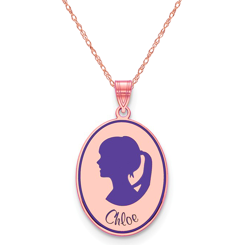 Enamel Framed Silhouette Oval Name Pendant