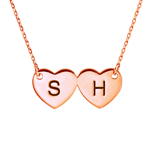 Two Hearts Engraved Initial Necklace