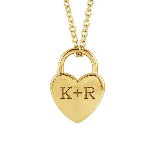Engraved Heart Shaped Lock Pendant