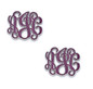 Personalized purple enameled monogram initial cut-out post earrings in 14k white gold.