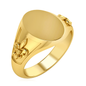 Mens Fleur De Lis Oval Signet Ring in 14K yellow gold.