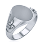 Mens Fleur De Lis Oval Signet Ring in 14K white gold.