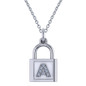 Padlock charm with diamond capital letter pendant in 14k white gold with chain.