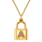 Padlock charm with diamond capital letter pendant in 14k yellow gold with chain.