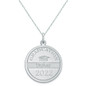 Graduation name and year round disc engraved pendant in 14k white gold.