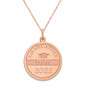Personalized graduation name and year round disc pendant in 14k rose gold.