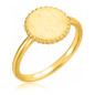 Round disc beaded halo engravable signet initial ring in 14k yellow gold.