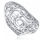 Oval script scroll monogram cigar band style ring in 14k white gold.