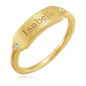 Engraved diamond name plate ring in 14k yellow gold.