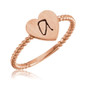 Heart shaped beaded engraved ring in 14k rose gold.