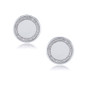 Diamond halo round disc shape single letter engravable stud post earrings in 14k white gold.