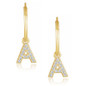 Diamond initial wire hoop earrings in 14k yellow gold.