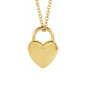 Engravable heart shaped lock pendant in 14k yellow gold.