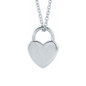Engravable heart shaped lock pendant in 14k white gold.