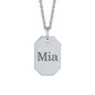 Engraved dog tag pendant in 14k white gold.