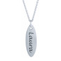 Engraved elongated oval shape pendant in sterling silver.