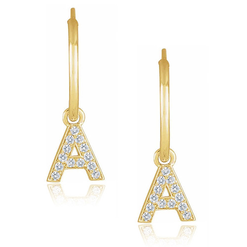 14KT Gold Diamond Initial Hoop Earrings – DilaraSaatci