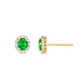 0.4CT OVAL GREEN EMERALD HALO STUDS YELLOW GOLD