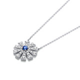 FULL SUNRAY DIAMOND AND BLUE SAPPHIRE PENDANT WHITE GOLD