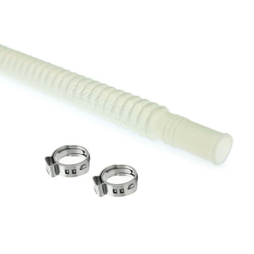 QFS 9mm x 9mm x 220mm Clear Corrugated Flexible Hose Line & Clamps for Fuel Pump Assembly - HFP-FH99-220-PX