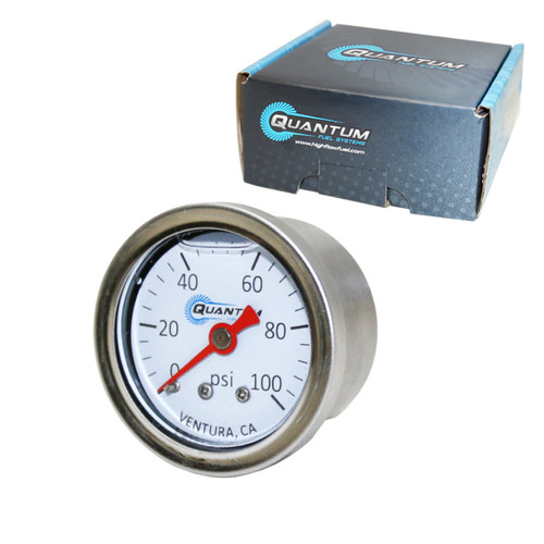 QFS EFI Liquid Filled Fuel Pressure Gauge 0-100psi 1/8" NPT 1.5"/38mm - Silver/White - HFP-FPG-100