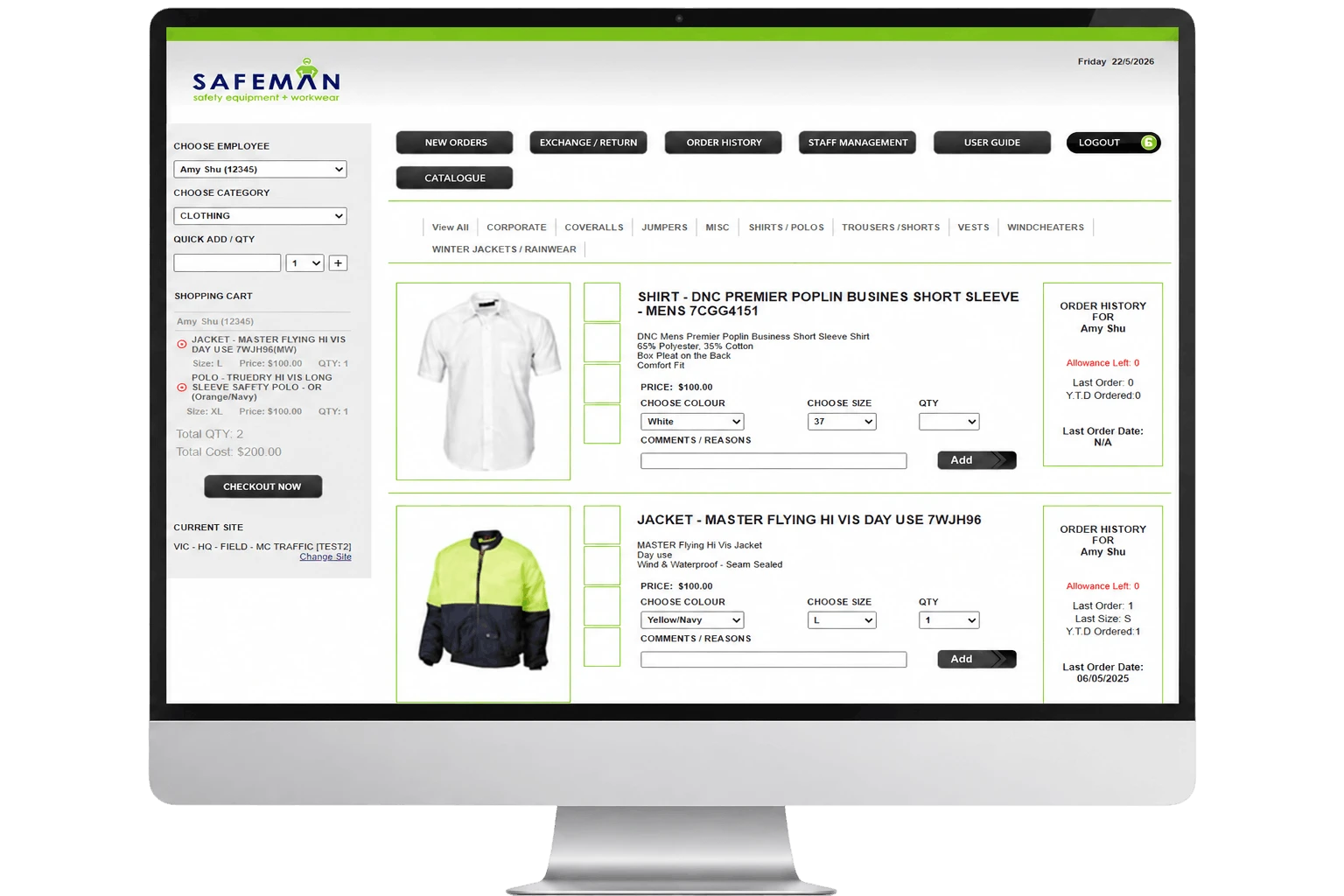 Safeman Total Apparel Management System ordering portal