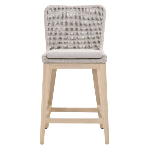 Mesh Outdoor Counter Stool - Taupe White Gray Teak