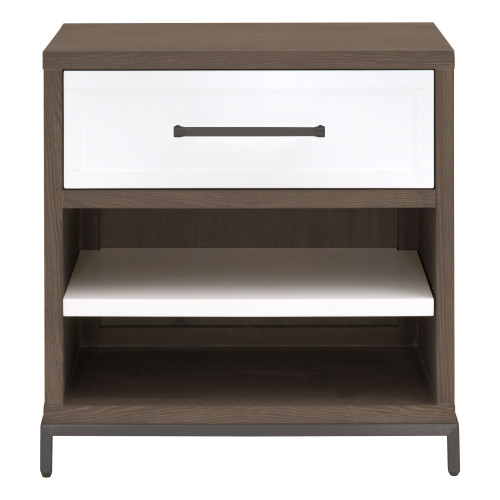 Wrenn 1-Drawer Nightstand - Burnished Brown Acacia Matte White