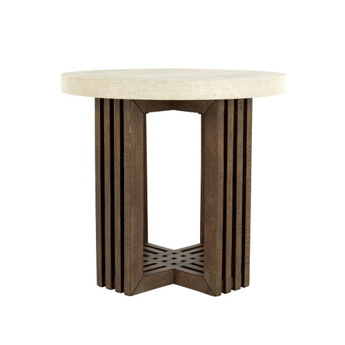 51031242 - Aspen 26  Round End Table Distressed Brown Antique White