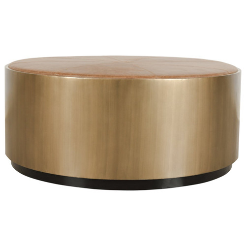 51011687 - Evan 40  Round Coffee Table w Casters Chestnut Brown Brass