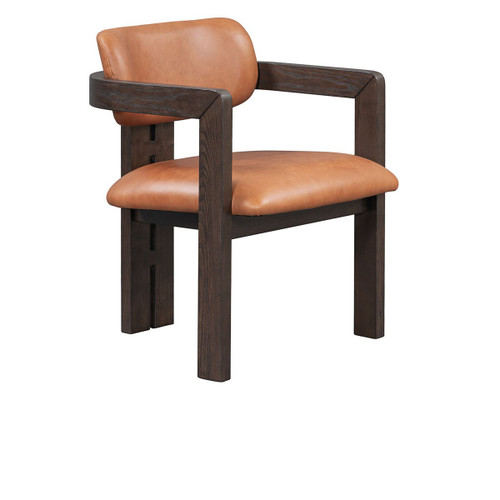 53004839 - Martina Distressed Leather Wood Dining Arm Chair Autumn Brown