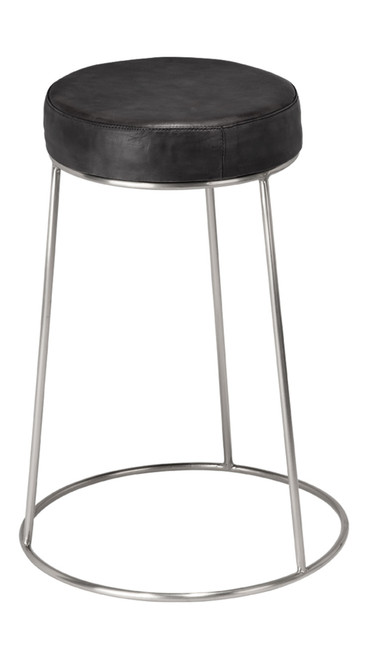 Henry Round Leather Counter Stool, Charcoal
